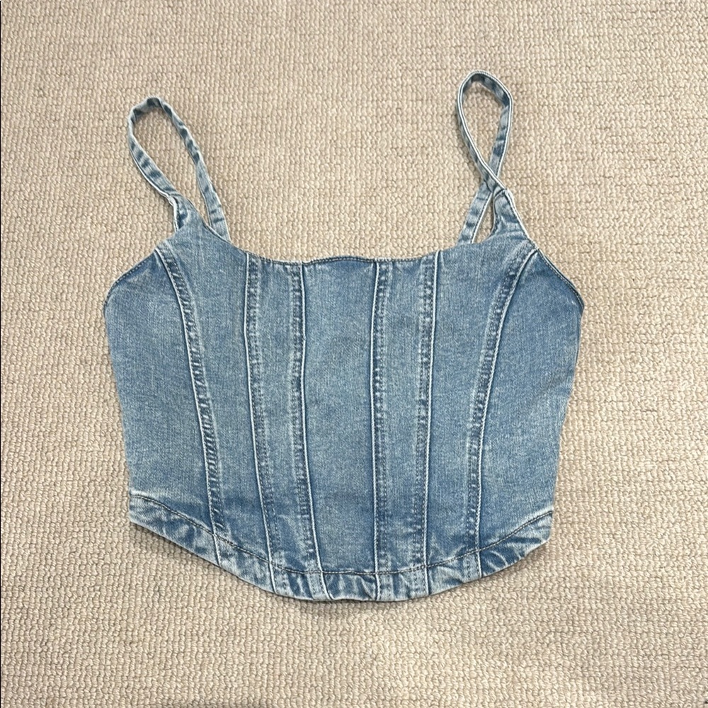 Garage Blue Fitted Bustier Tank Top